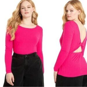 NWOT Eloquii Ribbed Long Sleeve Pink Top Open Back Stretchy Plus Size‎ 18 / 20